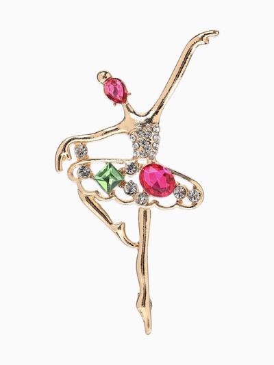 Брошь «Балерина на сцене», зелёно-малиновая в золоте