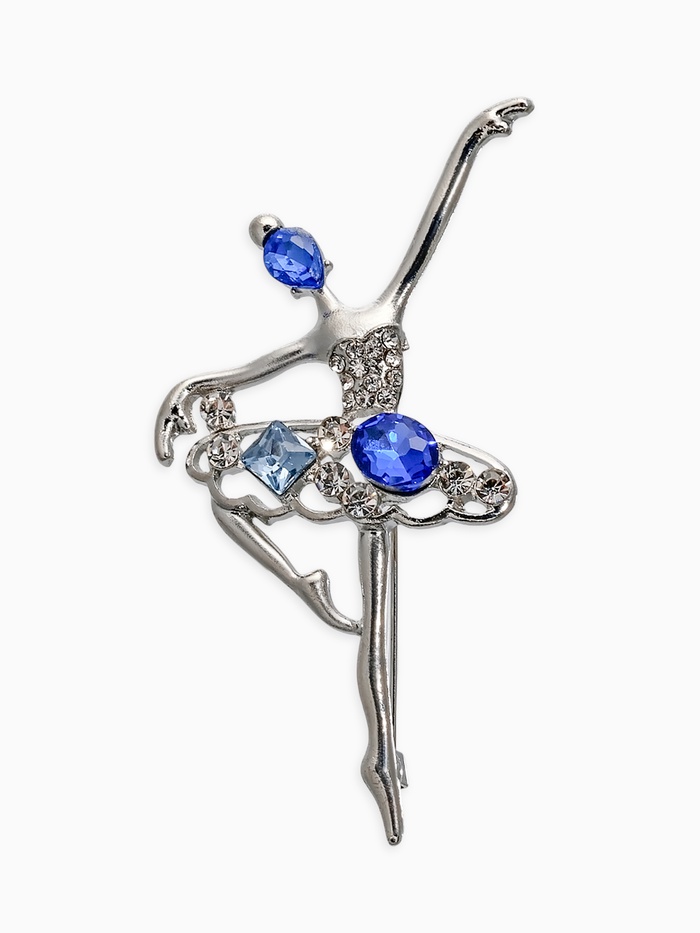 Брошь «Балерина» на сцене, сине-голубая в серебре - Фото 1