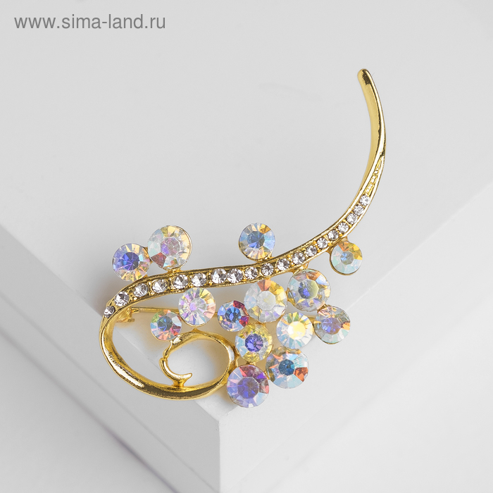 Брошь «Искристый завиток», цветная в жёлтом золоте - Фото 1
