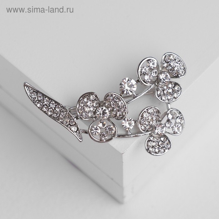 Брошь «Цветочная композиция», цвет белый в серебре - Фото 1