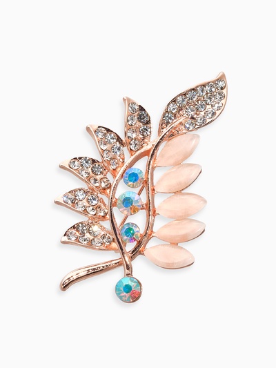 Брошь « Соло» веточка, цветная в золоте