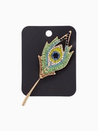 Брошь «Перо» жар-птицы, цветная в жёлтом золоте 4434669