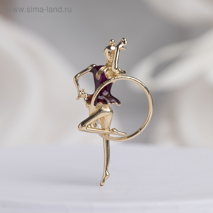 Брошь «Гимнастка с обручем», цвет фиолетовый в блестку в золоте - Фото 1