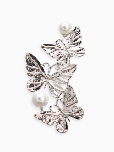 Брошь «Бабочки» трио с жемчужинами, цвет белый в серебре