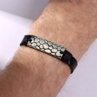 Браслет кожаный «Кольчуга», чёрный с чернёным серебром, 21 см - Фото 2