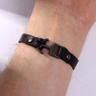 Браслет кожаный «Кольчуга», чёрный с чернёным серебром, 21 см - Фото 5