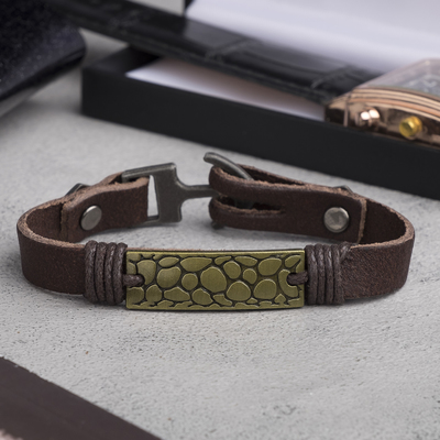 Браслет мужской «Кольчуга», цвет коричневый с чернёным золотом, 21 см