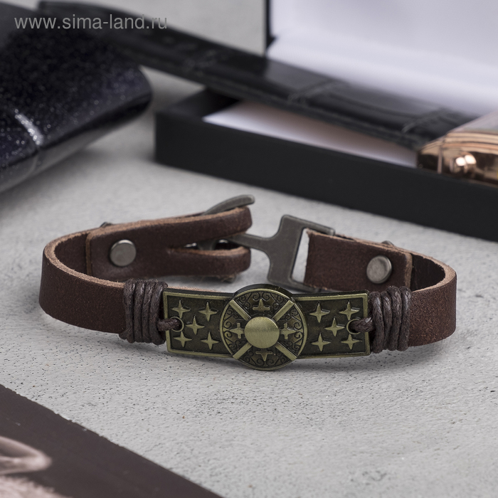 Браслет мужской «Щит», цвет коричневый с чернёном золотом, 21 см - Фото 1