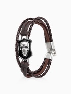 Браслет кожаный «Гордон» череп, коричневый с серебром, 21.5 см - Фото 1