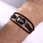 Браслет кожаный «Гордон» череп, коричневый с серебром, 21.5 см - Фото 2