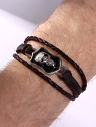 Браслет кожаный «Гордон» череп, коричневый с серебром, 21.5 см - Фото 2