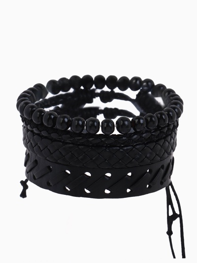 Набор браслетов «Баса», 4 шт. кожа, чёрный, d=7.5 см