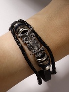 Браслет кожа «Совушка», чёрный в серебре, L=20 см - Фото 3