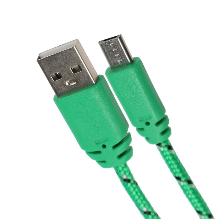 Кабель LuazON, microUSB - USB, 1 А, 0,9 м, оплётка нейлон, зелёный - фото 1898247400