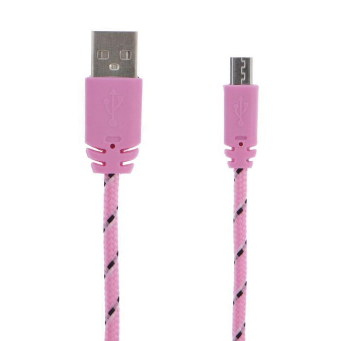 Кабель LuazON, microUSB - USB, 1 А, 1 м, оплётка нейлон, розовый - фото 1899722572
