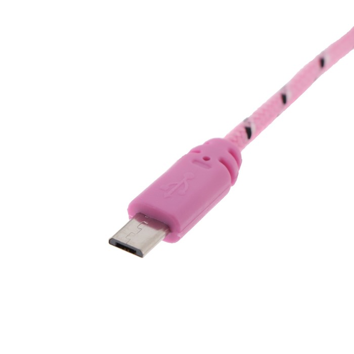Кабель LuazON, microUSB - USB, 1 А, 1 м, оплётка нейлон, розовый - фото 1899722573