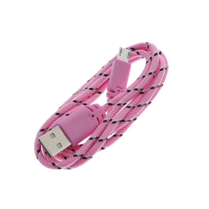 Кабель LuazON, microUSB - USB, 1 А, 1 м, оплётка нейлон, розовый - фото 1899722574