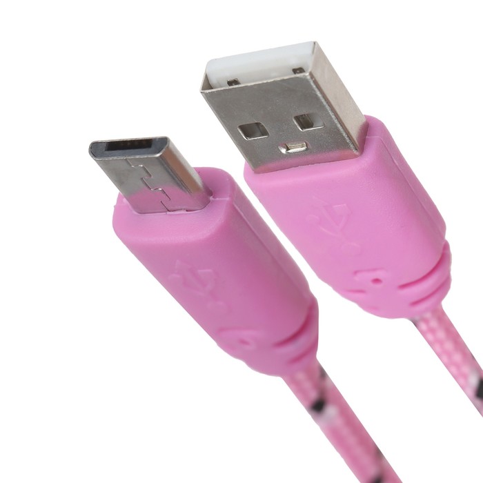 Кабель LuazON, microUSB - USB, 1 А, 0,9 м, оплётка нейлон, розовый