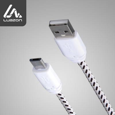 Кабель LuazON, microUSB - USB, 1 А, 0,9 м, оплётка нейлон, белый