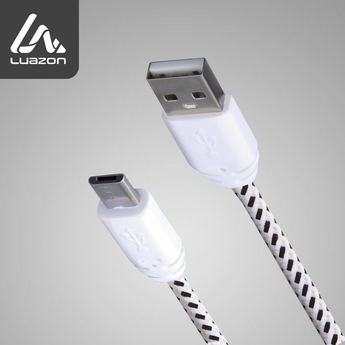 Кабель Luazon, microUSB - USB, 1 А, 0,9 м, оплётка нейлон, белый