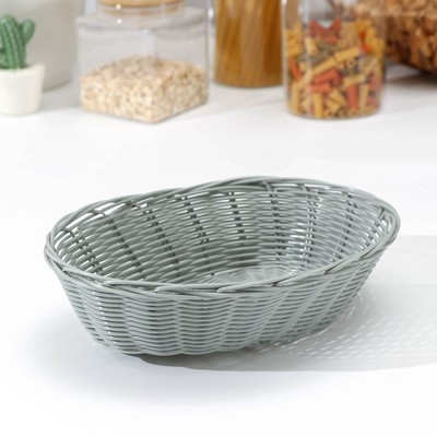 Корзинка для фруктов и хлеба Доляна «Плуг», 25×18×6.5 см, пластик, плетёная, серая