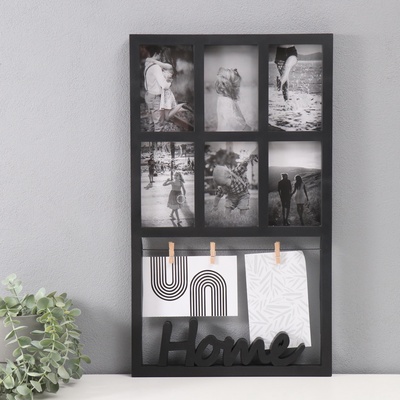 Фоторамка пластик на 7 фото 10х15 см "Дом" чёрная 55,5х33 см