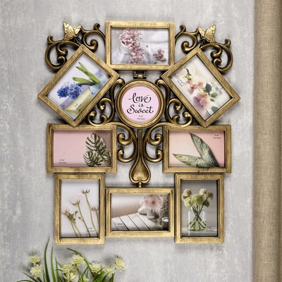 Фоторамка-коллаж на 9 фото 10×10 см, 10×15 см «Узоры», т. золото, 54×49 см