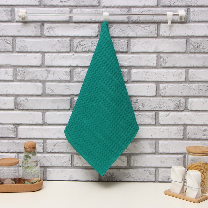 Кухонное полотенце «Доляна», зелёное, 35×60 см, 100% хлопок, крупная вафля 220 г/м² - Фото 1