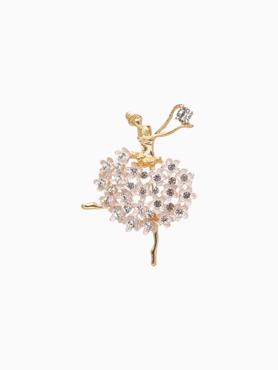 Брошь «Балерина» женственность, цвет белый в золоте