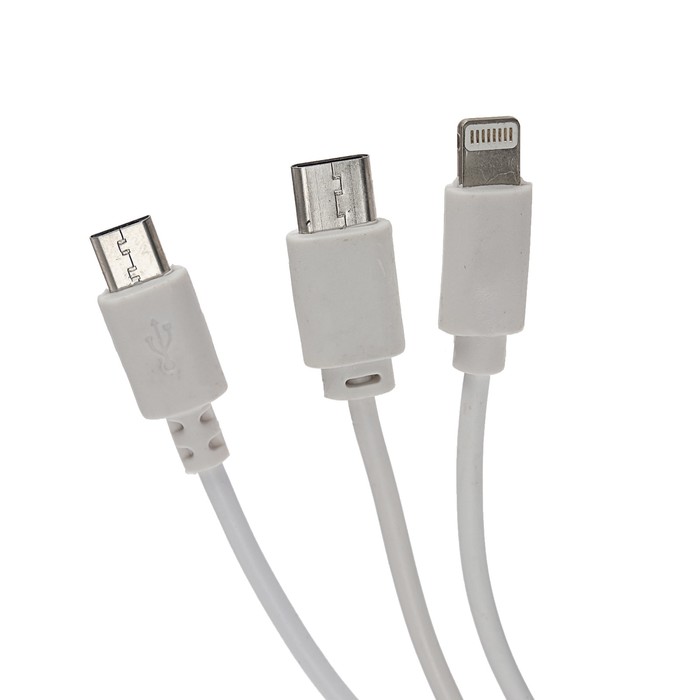 Комплект для зарядки 3 в 1 LuazON UC-13, Type-C/Lightning/microUSB, АЗУ, СЗУ, 1 А, белый - фото 51449561