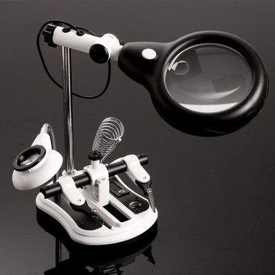 Третья рука для пайки, с зажимом, 2.5х, 5×10х, диаметр 105 мм, с подсветкой