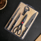 Набор кухонных принадлежностей, 6 предметов: 3 ножа: 8 см, 12,5 см, 17 см, ножницы 21,5 см, открывашка 9,5 см, доска разделочная - Фото 2
