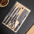 Набор кухонных принадлежностей, 5 предметов, 4 ножа 10,5 см, 16,5 см, 16,5 см, 17 см, ножницы 21,5 см, цвет чёрный 4474192