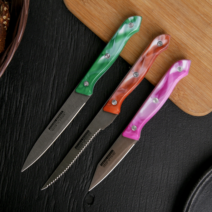 Набор кухонных ножей «Универсал», 3 шт: ножи: 8 см, 12 см, 13 см, цвет МИКС - фото 1907045523