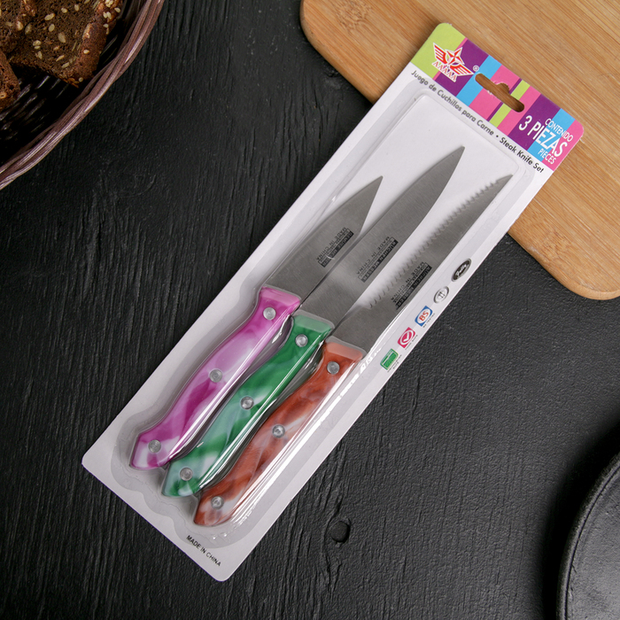 Набор кухонных ножей «Универсал», 3 шт: ножи: 8 см, 12 см, 13 см, цвет МИКС - фото 1907045524