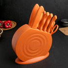 Набор кухонных принадлежностей на подставке, 8 ножей, ножеточка, ножницы, цвет оранжевый - фото 994678