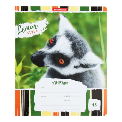 Тетрадь 18 листов в линейку, ErichKrause Lemur Style, МИКС