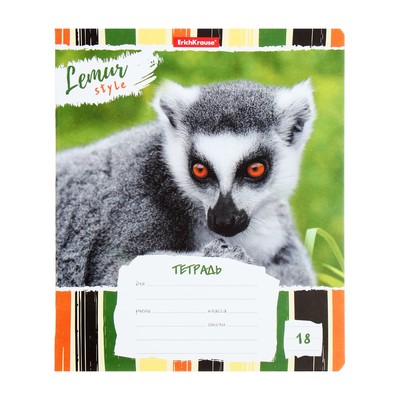 Тетрадь 18 листов в линейку, ErichKrause Lemur Style, МИКС