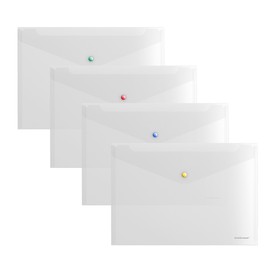 Папка-конверт на кнопке А4, 160 мкм, ErichKrause Glossy Clear, глянцевая, с цветной кнопкой, прозрачная, микс (комплект 12 шт)