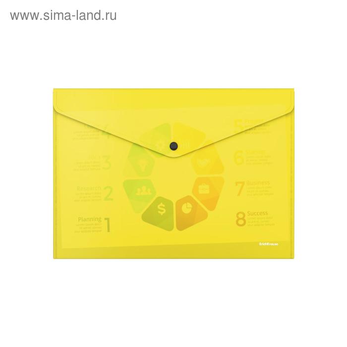 Папка-конверт на кнопке А4 ErichKrause "Glossy Neon", полупрозрачная, 180 мкм, желтая - Фото 1
