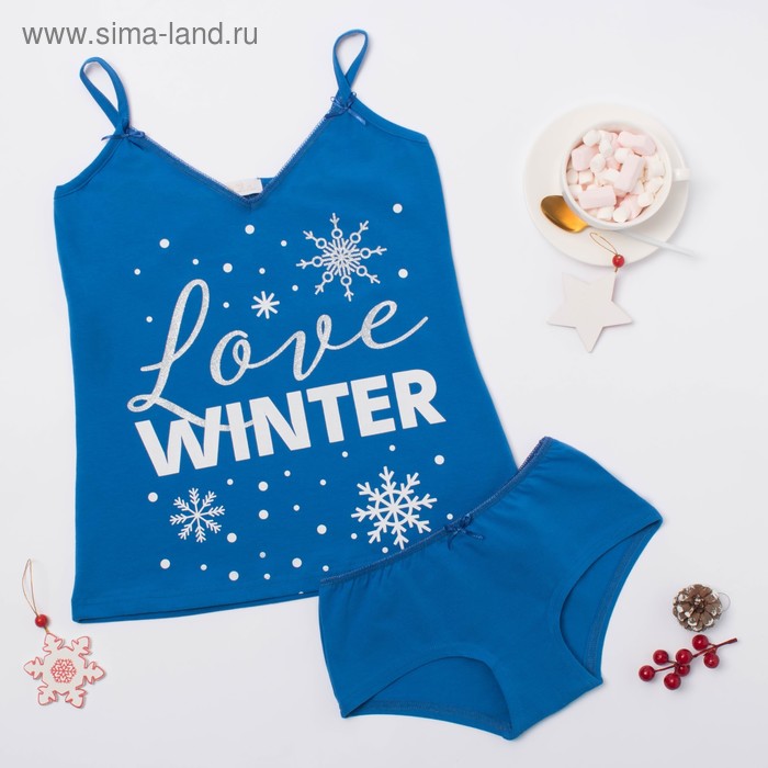 Комплект женский (майка, шорты) KAFTAN "Love winter", размер 50, цвет синий - Фото 1