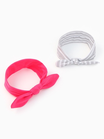 Повязки на голову для девочки «Крошка Я. Полоска», 2 шт., размер 46-48, розовая, серая