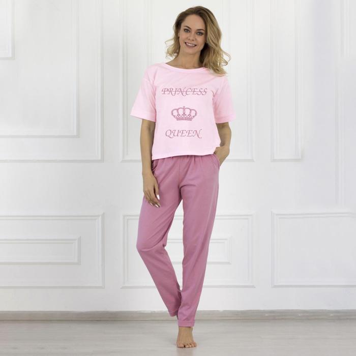 Комплект женский (футболка, брюки), цвет розовый, размер 44 - Фото 1