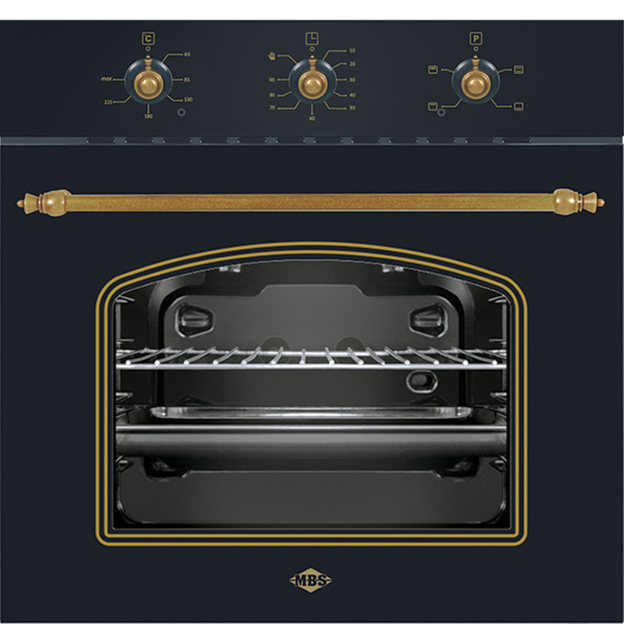 Духовой шкаф MBS DE-607BL, электрический, 52 л, класс А, таймер, чёрно-золотистый
