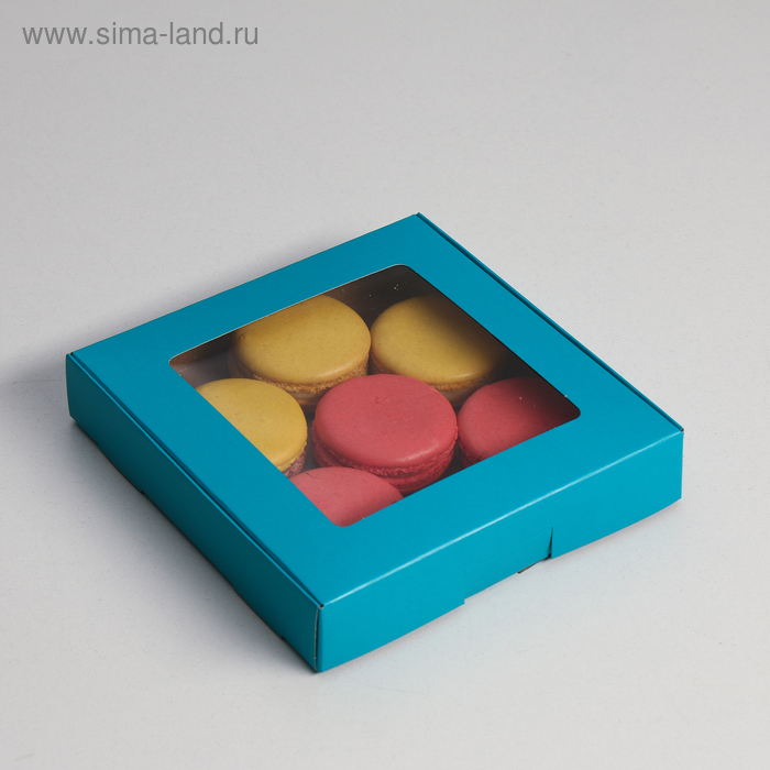 Коробка самосборная, с окном, голубая, 16 х 16 х 3 см - Фото 1