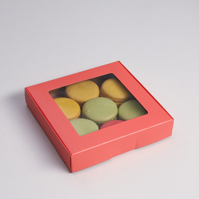 Коробка самосборная, с окном, розовая, 16 х 16 х 3 см