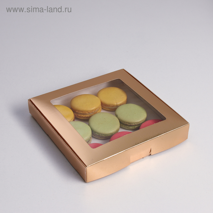 Коробка самосборная, с окном, золотая, 19 х 19 х 3 см - Фото 1