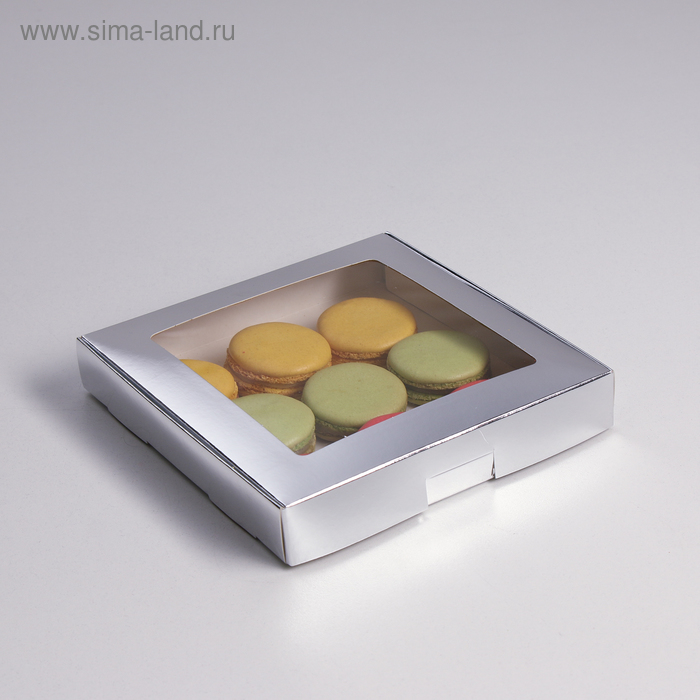 Коробка самосборная, с окном, серебрянная, 19 х 19 х 3 см - Фото 1