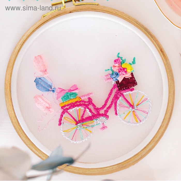 Вышивка на пяльцах «Розовый велосипед». Набор для творчества - Фото 1