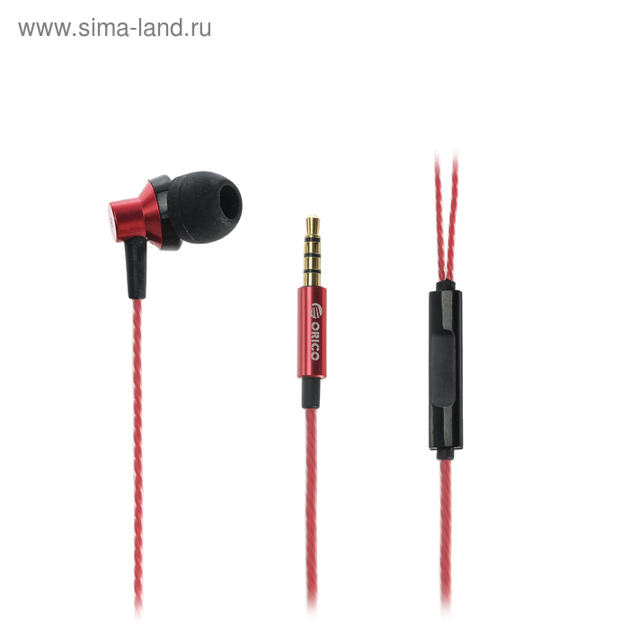 Наушники Orico SOUNDPLUS-RM1-RD, вакуумные, микрофон, 110 дБ, 16 Ом, 3.5 мм, 1.2 м, красные - Фото 1